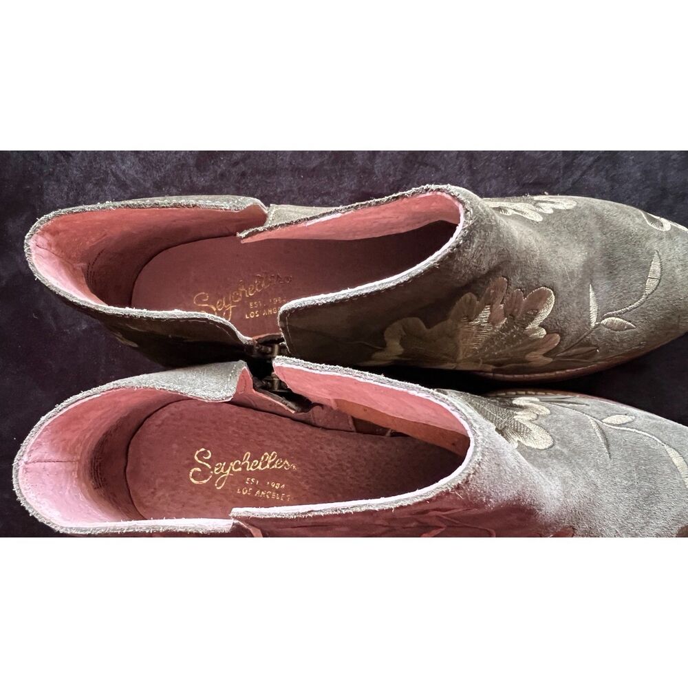 Seychelles Anthropologie Lantern Embroidered Suede Leather Ankle Booties 10 - Picture 5 of 8